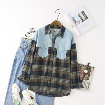 Denim Splice Women's Plaid Shirt
