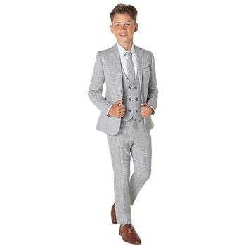 Roco Men's Earl Grey Check Wedding Suit – 15 Years – Slim Fit, 3‑Piece Set