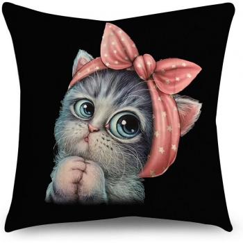 Housse de coussin 18x18 pouces en velours pour canapé chat mignon