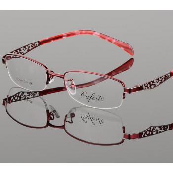 BCLEAR Women's Clear Transparent Half-Rim Glasses Frame with Floral Design for Myopia