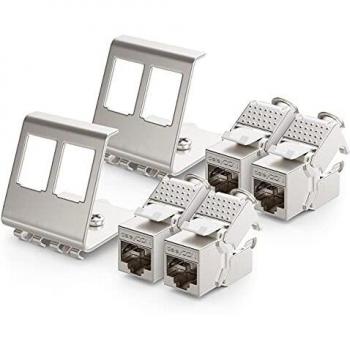 DeleyCON 4x CAT6a Snap-In Keystone Jack mit Hutschienenadapter