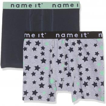 NAME IT Jungen Boxershorts NKMBOXER 2P Grau Melange AOP Sterne NOOS, 2er Pack