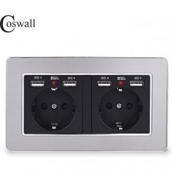 COSWALL 2 Gang Wall Socket with Hidden LED Indicator