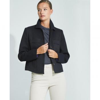 Chaqueta jacquard corta de mujer con cierre y bolsillos
