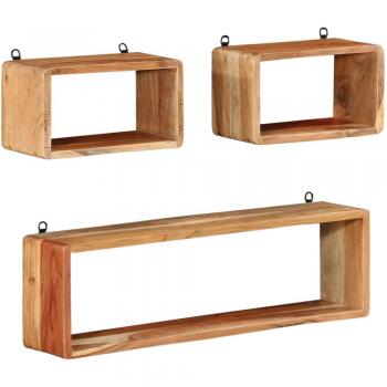 Juego de estantes cubo de pared 3 pzas madera maciza reciclada