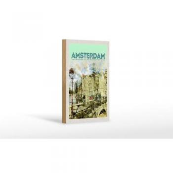 Vintage Holzschild Amsterdam 12x18 cm Reise