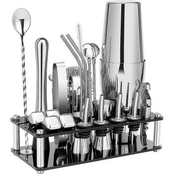 Set de Bartender de Acero Inoxidable con Soporte y Recetas de Cócteles