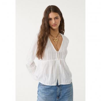 Flowing Lace Trim Blouse in White – Stradivarius, Size S