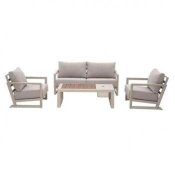 Série relaxation garden Perth – 4 pièces – Aluminium et tissu – Canapé, deux fauteuils, table basse