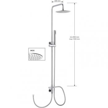 Set Doccia Cilindrico con Deviatore e Soffione in Acciaio Inox, Diametro 30 cm, Flessibile 60cm e Presa Acqua