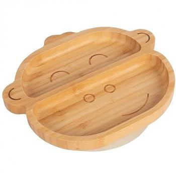 Beige Monkey Divided Bamboo Suction Plate for Kids