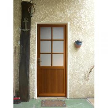 Porte de Service Naxos Bois Vitré, H.200 x L.80 P. Droit avec Poignée et Barillet