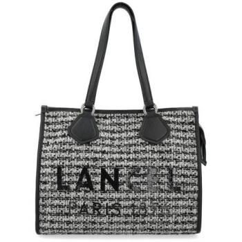 Borsa Tote Lancel in pelle e lana bianca e nera
