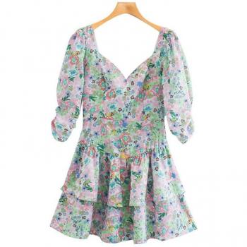 Floral Print Ruffled Mini Dress for Women