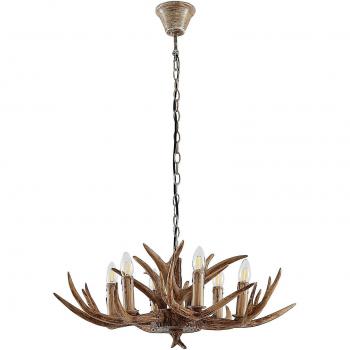 Hanging light Tejask by Lindby, 6 bulbs (E14), antler shape, dimmable, 70 cm, brown plastic