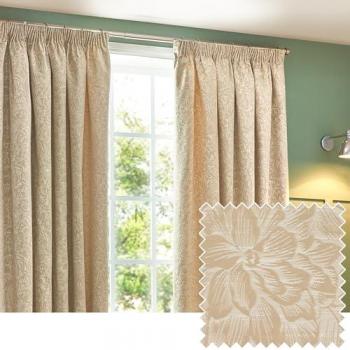 Natural Grantley Jacquard Pencil Pleat Curtains