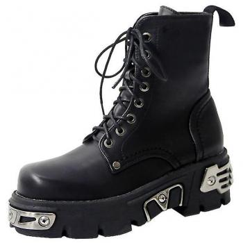 Chaussures de route à talon plat, look punk, pour femmes, 40 EU, noir et gris foncé