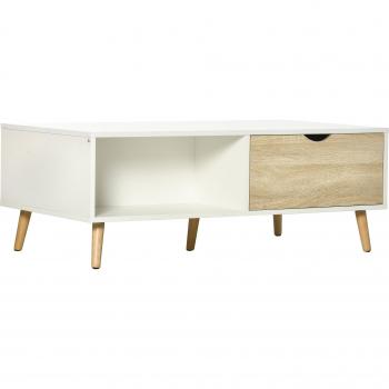 Mesa De Centro Bogul Homcom 2 Cajones + 2 Compartimentos Blanco/Natural 39,5X106x58 Cm
