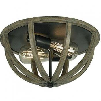 Antique Iron & Dark Wood 2-Light Ceiling Fixture