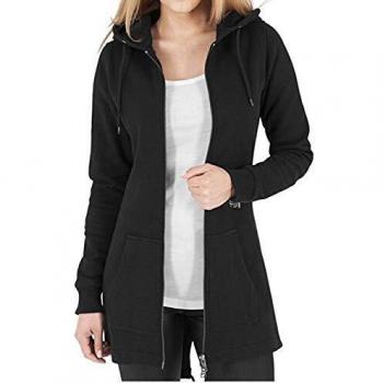 Kidsform Felpa Donna Manica Lunga Zippata Scollo a V Tinta Unita Casual Chic Cardigan Y-Nero M