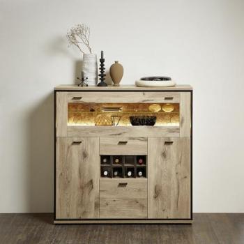 RINGSTED‑55 Highboard 125 cm – Eiche Schwarz LED‑Beleuchtung