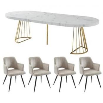 Mesa Firela con Sillas Kadija: Estilo Mármol Blanco y Beige