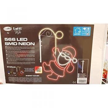 Père Noël Néon Suspendu H:105cm 566 LED Blanc et Rouge