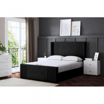 DS LIVING Elara Black Winged Bed with Ottoman Lift