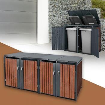 Cobertizo Exterior con Tapa para Cubo de Basura 4x240L – Estilo Antracita/Marrón