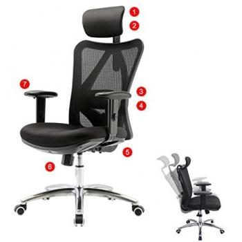 Silla HWC-J86 Negra: Ergónomica con Apoyo Lumbar Ajustable y Capacidad 150kg