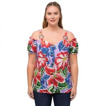 Ulla Popken Trachtenbluse, Damen, Leinenmix, Halbarm, mit Spitze, weiß, Größe 50/52