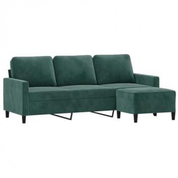 Canapé 3 places avec repose-pieds Velours Vert foncé 180 cm
