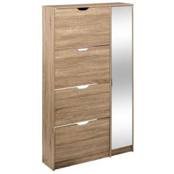 Chasseur de pieds 5Five – meuble à 4 tiroirs et miroir effet chêne