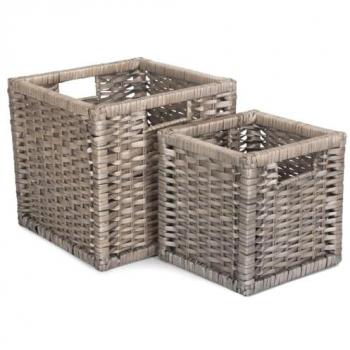 Duo de paniers en saule fendu avec structure en bois