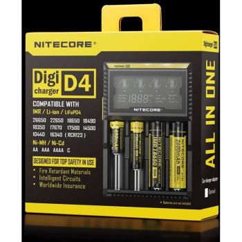 Nitecore D4 Chargeur Intelligent à Écran – Batteries Li‑Ion (18650, 14500, 16340, 26650) et AAA/AA 12 V