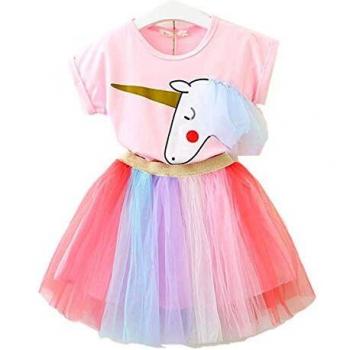 Robe Fille Licorne Casual Dentelle Rose (2-3 Ans)