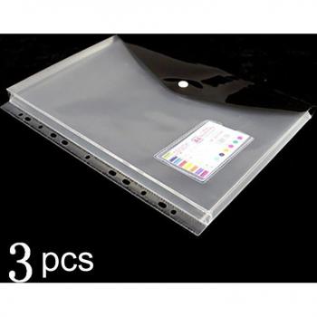 3pcs A4 Clear File Folder with 11 Holes Loose-leaf File Folders Large-capacity Thick Snap Information Bag