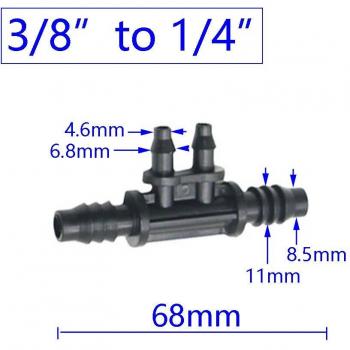 Garden Hose Tee Barb Connector 3/8 to 1/4 Reducer