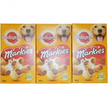 Biscuits moelleux Pedigree Markies pour chiens, 3 paquets de 500 grammes avec Oméga 3, vitamines et minéraux