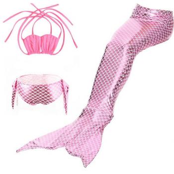 Fancy Pink Mermaid Tail Bikini Set for Young Girls with Monofin (Size 120, 4-5Y)