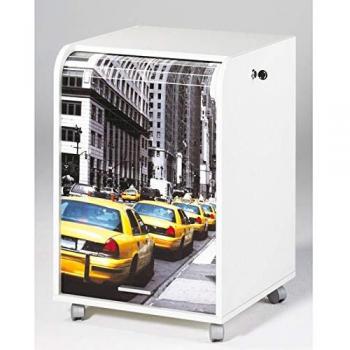 Caisson de bureau 2 tiroirs blanc imprimé taxis jaunes contemporain