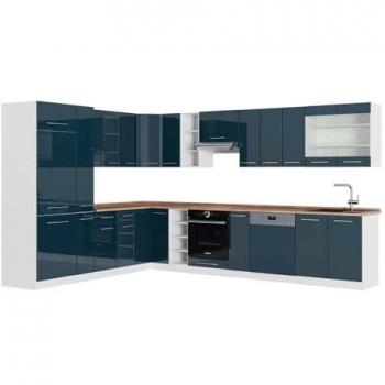 Cucina Angolare Blu Lucido e Bianco Vicco Fame-Line 257x60cm