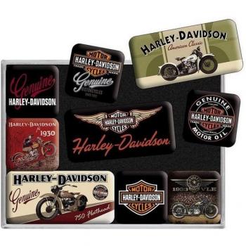 Aimants Mini Harley Davidson : 3 x 4,5 cm + 6 x 2,3 cm – 9 pièces