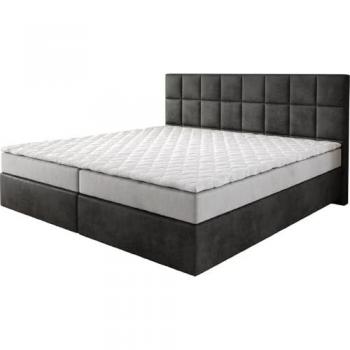 Lit-à-sommier-tapissier Dream-Fine Microfibre Anthracite Vintage 200x200 cm Matelas Bonell Surmatelas PU