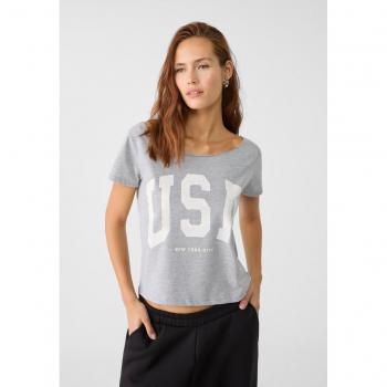 Stradivarius T-Shirt mit Bootausschnitt Grau Melange M