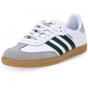 Adidas Samba Low‑Top in Tinta Grigia con Dettagli Verdi e Bianchi