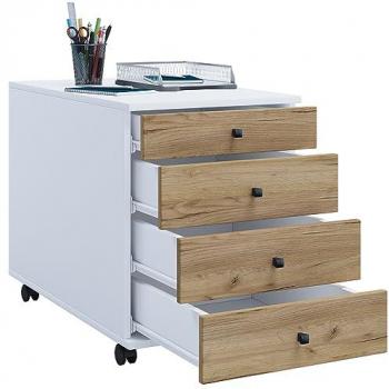 VCM Lona Rollcontainer Weiß/Honig-Eiche mit 4 Auszügen
