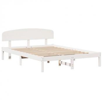 Lit Double Blanc 160x200 cm avec Tête de Lit en Pin