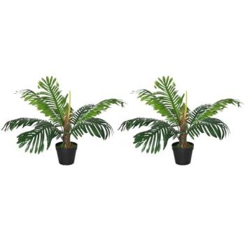 Green Palm Pair – 60 cm (2 ft) Faux Palm Trees in Pot