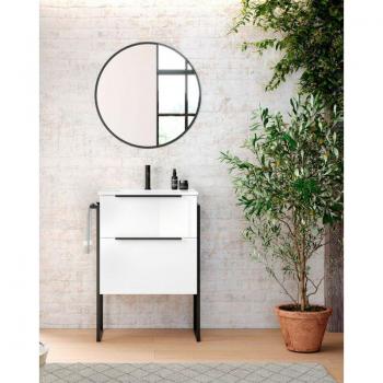 Mueble de Baño Blanco Brillo con Organizador y Lavabo Cerámico